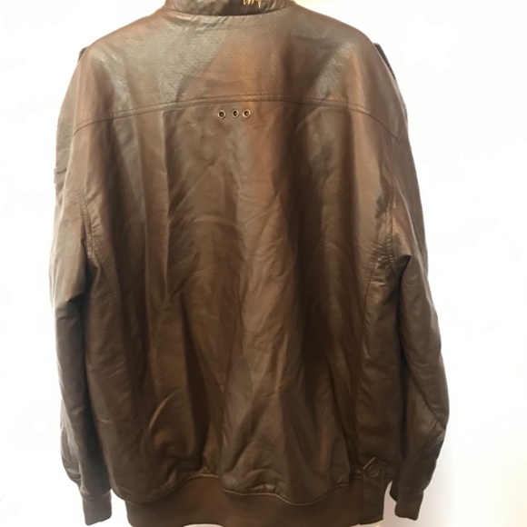 Men’s Brown Faux Leather Bomber Jacket - Picture 2 of 3